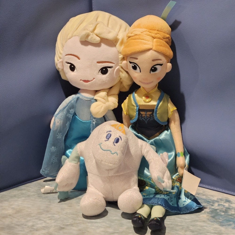 Disney Frozen Fever Elsa Anna Snowgie Snow Monster Plush Bundle Anna NWT